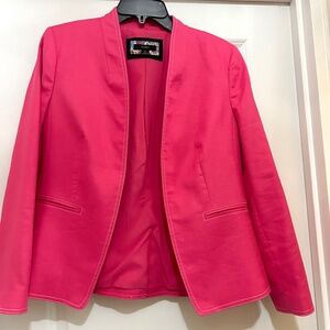 J. Crew Pink Linen Blazer Sz 10 Open Front, White Stitching Trim NWOT
